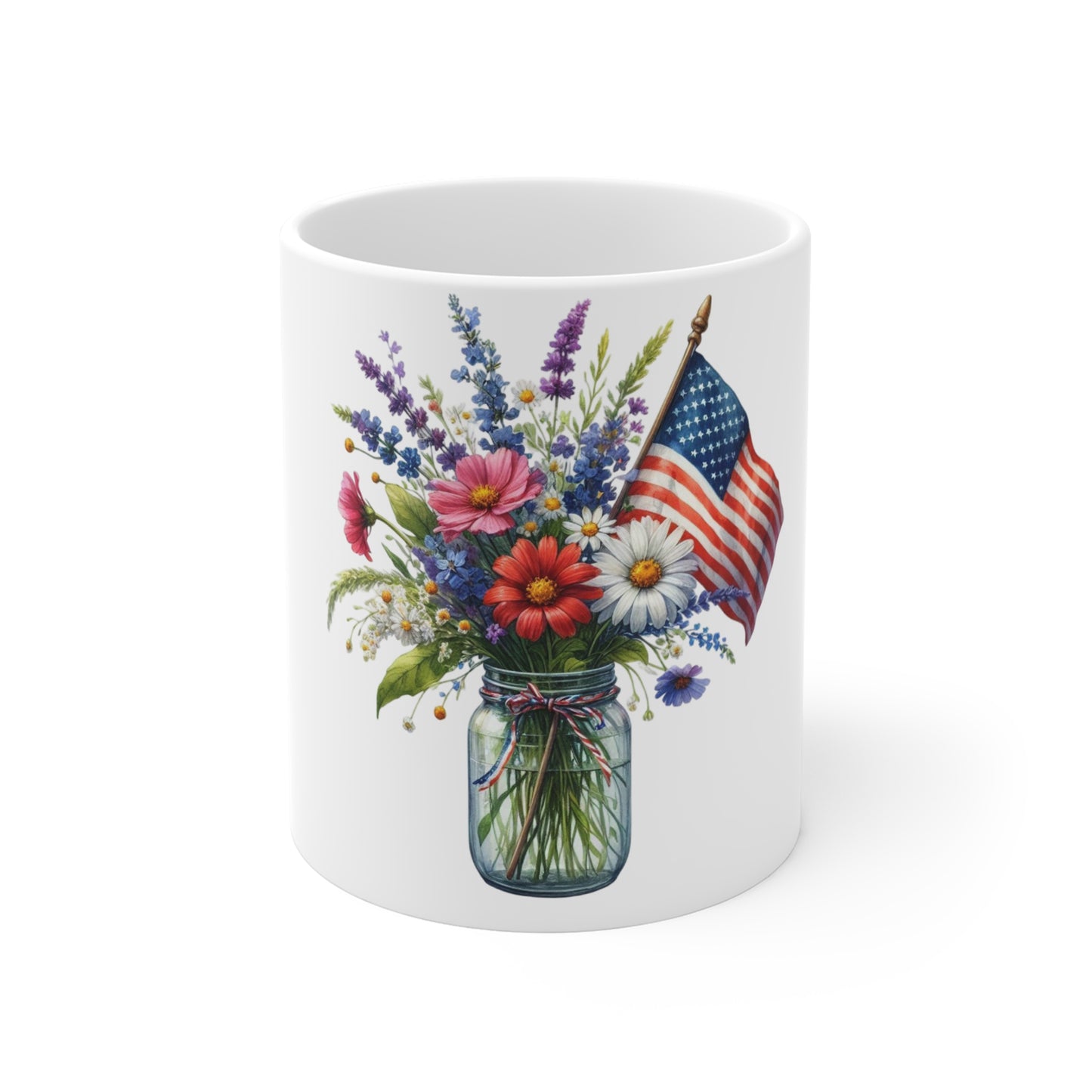 Patriotic Wildflower Bouquet Coffee Mug – American Flag Floral Mason Jar Mug – Red White Blue Wildflower Cup – Rustic Americana Gift Mug American Flag Floral Mug – Mason Jar Bouquet Coffee Cup (11 oz...