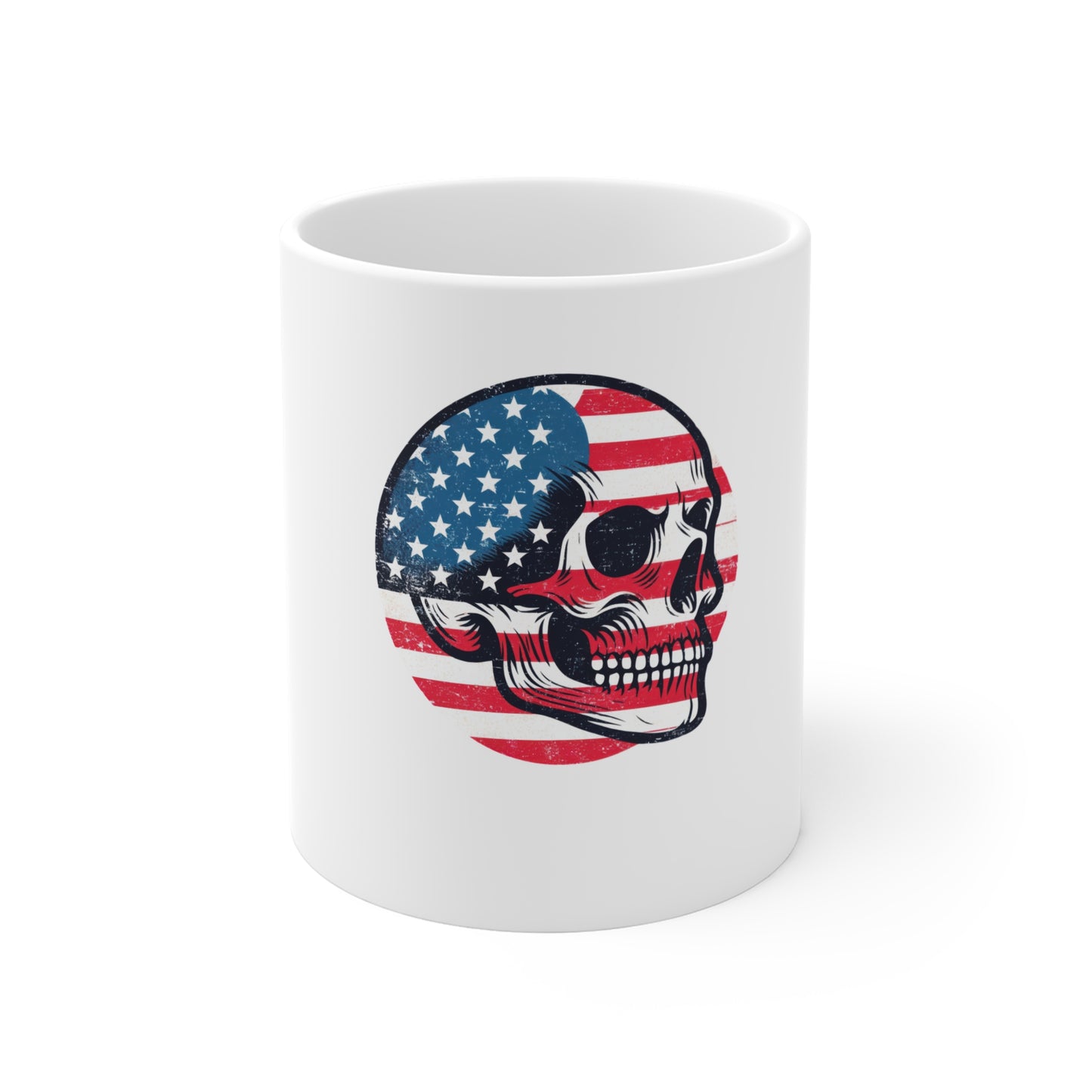 American Flag Skull Mug — Patriotic Skull Coffee Mug (11 oz)