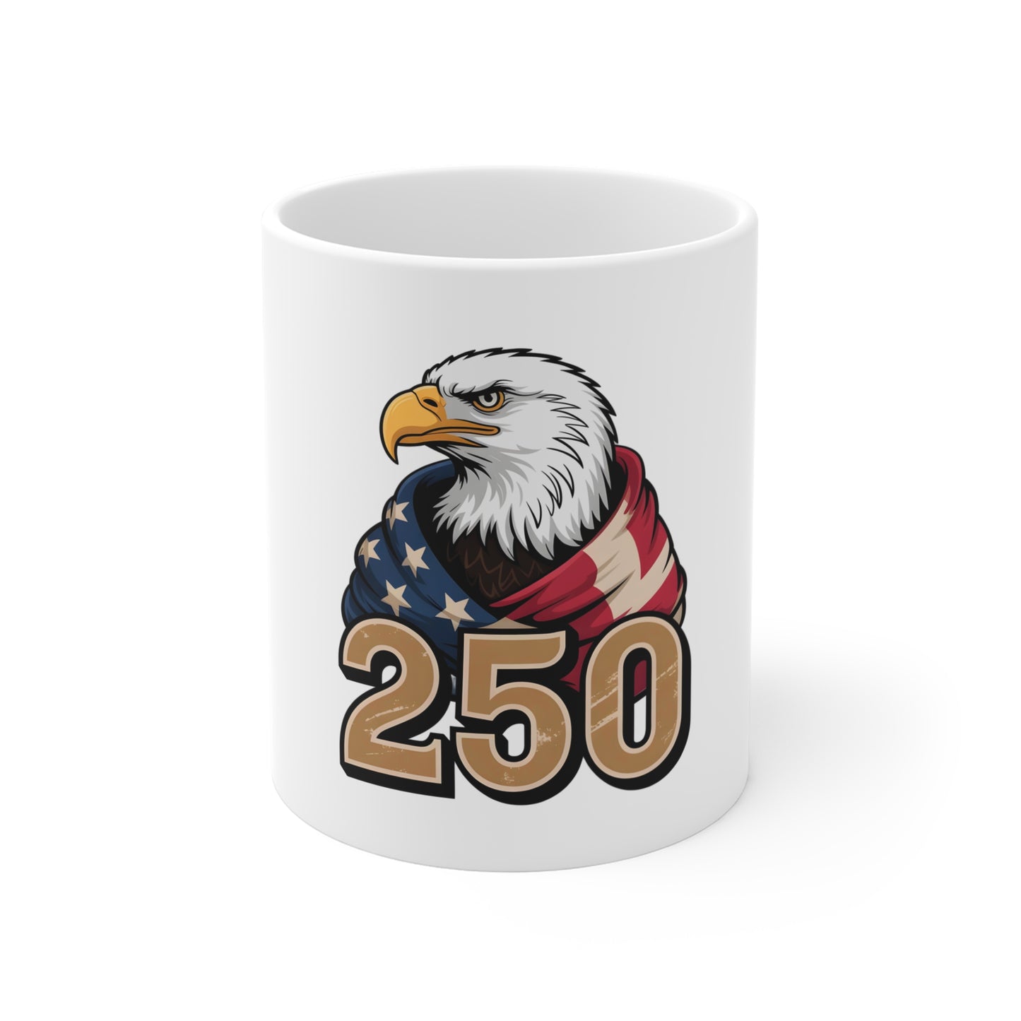 11oz Mug — Patriotic Eagle with American Flag & '250' Design