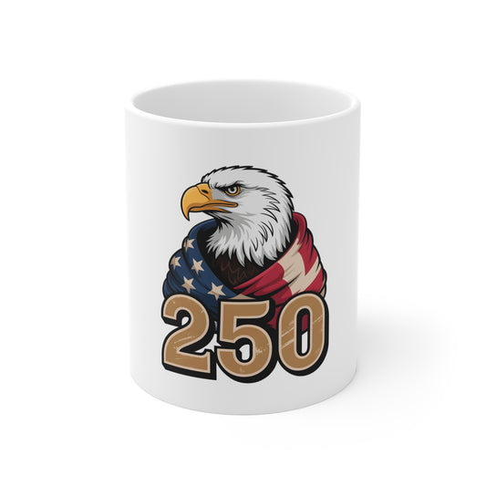 11oz Mug — Patriotic Eagle with American Flag & '250' Design