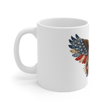 Patriotic Eagle Mug — American Flag Heart 11oz