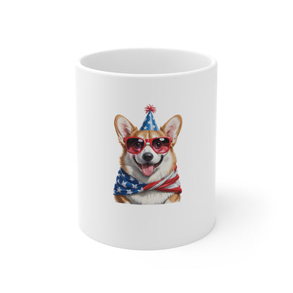 Patriotic Corgi Coffee Mug - 11oz American Flag Dog Mug