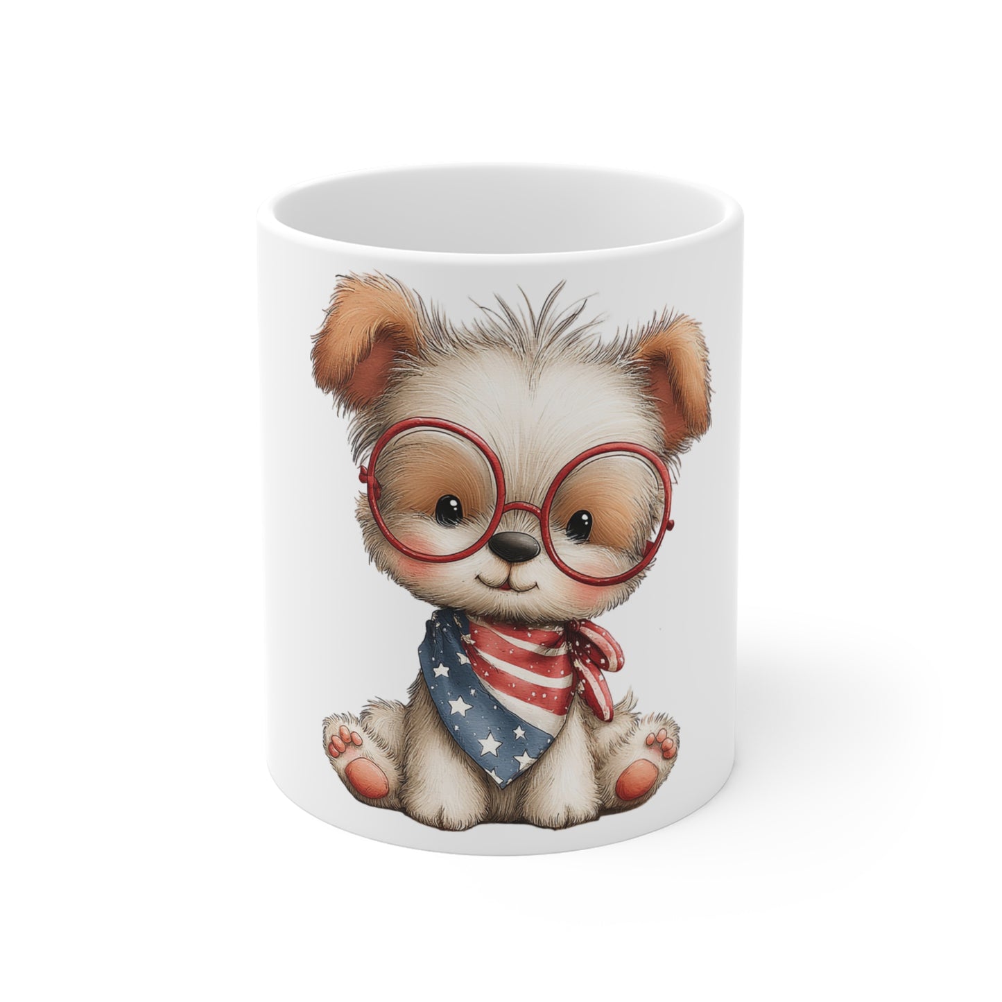 Cute Patriotic Puppy Glasses Mug – 4th of July Dog Coffee Mug – Americana Puppy with Round Glasses Cup – Red White Blue Pet Lover Gift Patriotic Puppy Coffee Mug — Cute Dog with Glasses & American...