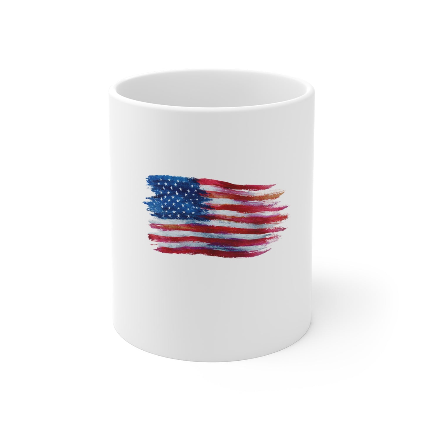 American Flag Watercolor Mug – 11oz Patriotic Coffee Cup