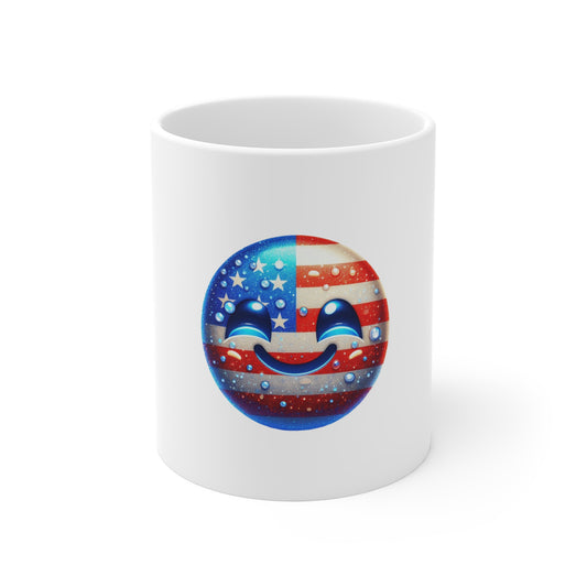 American Flag Smile Emoji Mug — Patriotic 11oz Coffee Cup for 4th of July & Everyday