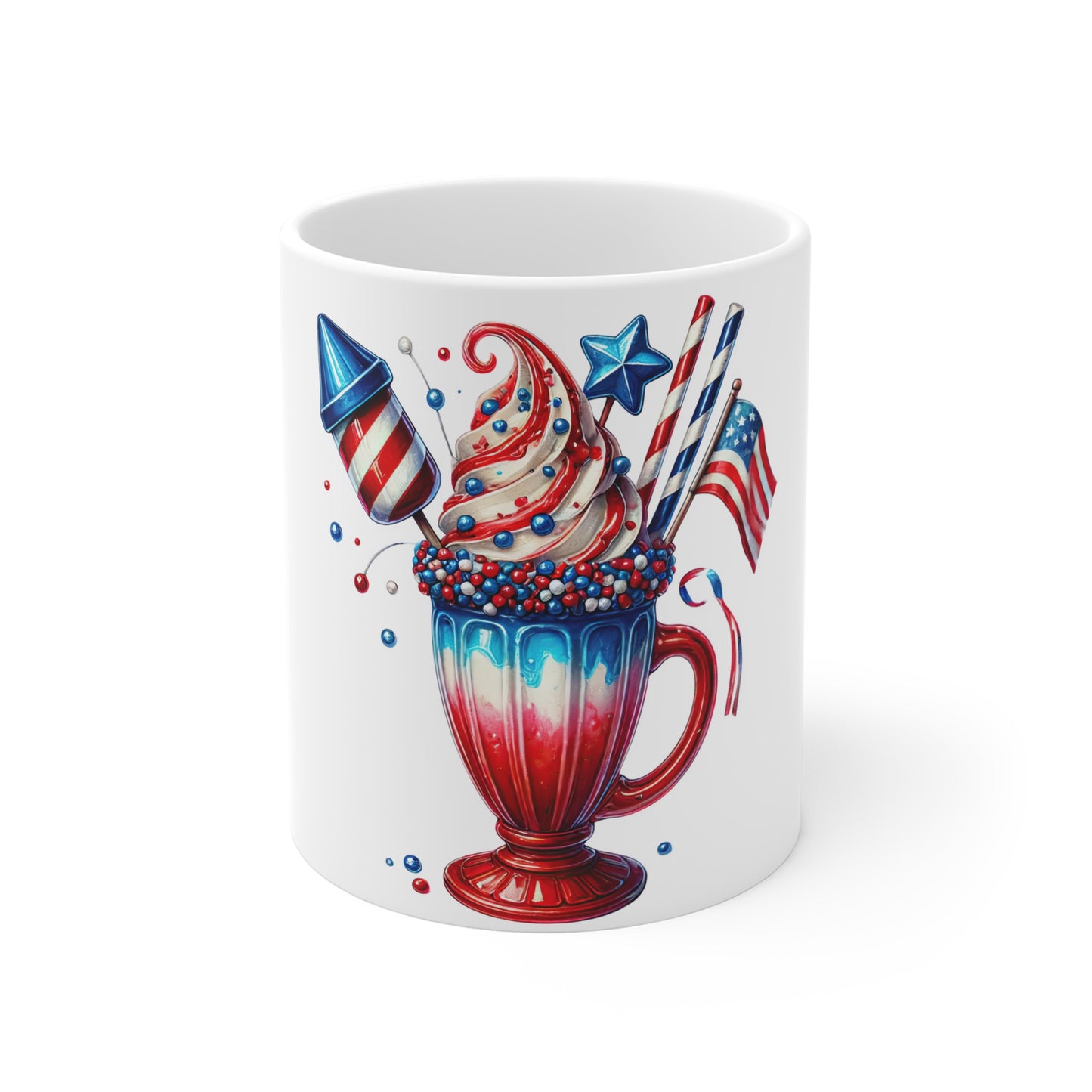 Patriotic Firework Milkshake Coffee Mug – 4th of July Rocket Dessert Mug – Red White Blue Americana Cup – Festive Celebration Mug – Gift Mug Patriotic Red White & Blue Milkshake Mug – 4th of July...