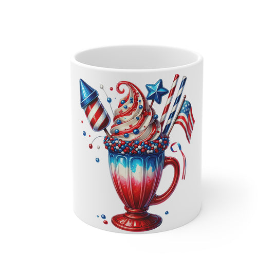 Patriotic Firework Milkshake Coffee Mug – 4th of July Rocket Dessert Mug – Red White Blue Americana Cup – Festive Celebration Mug – Gift Mug Patriotic Red White & Blue Milkshake Mug – 4th of July...