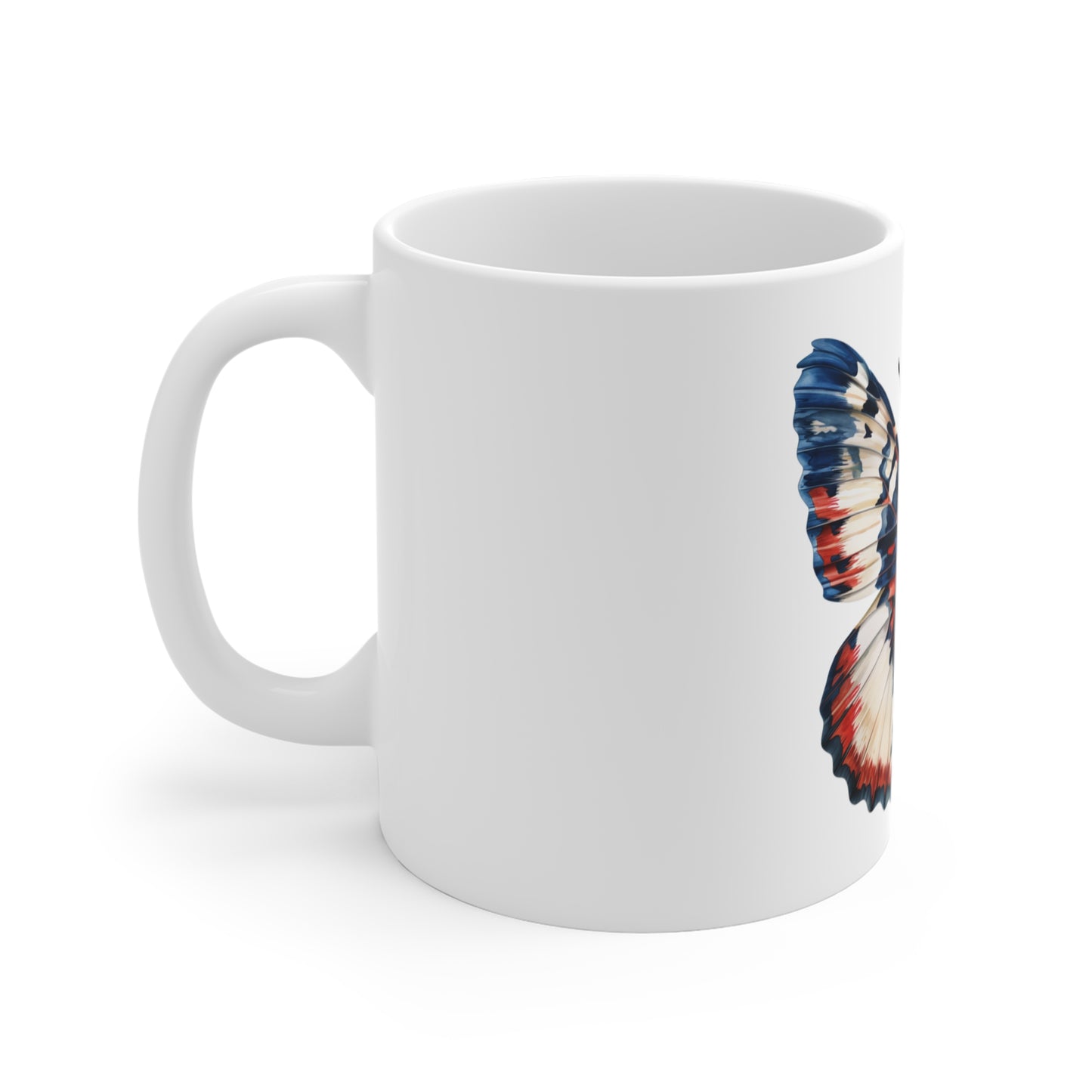 Patriotic Soft Blend Butterfly Mug – Red White Blue Gradient Butterfly Coffee Mug – Elegant Americana Nature Art Cup – USA Gift Mug Mug 11oz