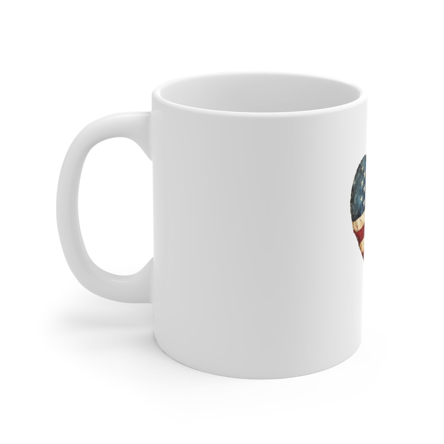 American Flag Heart Mug - Patriotic 11oz Coffee Cup for Fourth of July & Veterans