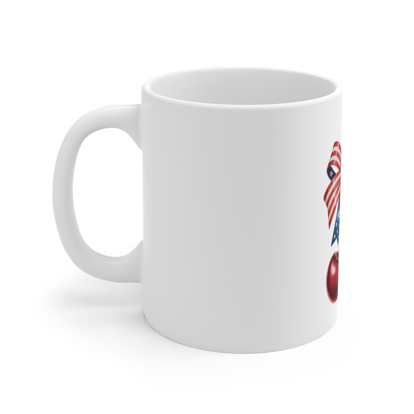 Patriotic Cherry Mug - 11oz American Flag Bow Coffee Cup