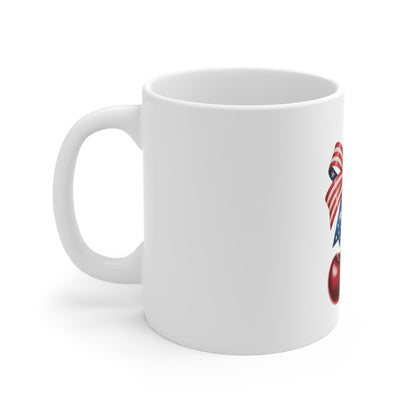 Patriotic Cherry Mug - 11oz American Flag Bow Coffee Cup