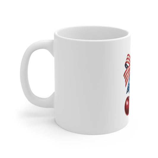 Patriotic Cherry Mug - 11oz American Flag Bow Coffee Cup