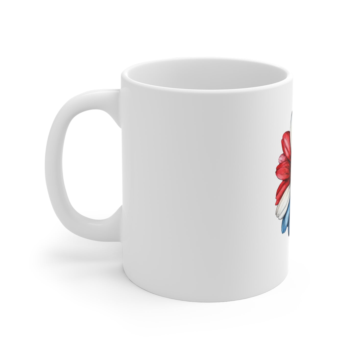Patriotic Daisy 11oz Mug — Red White & Blue Floral Coffee Cup