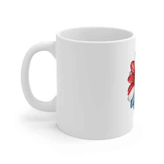 Patriotic Daisy 11oz Mug — Red White & Blue Floral Coffee Cup