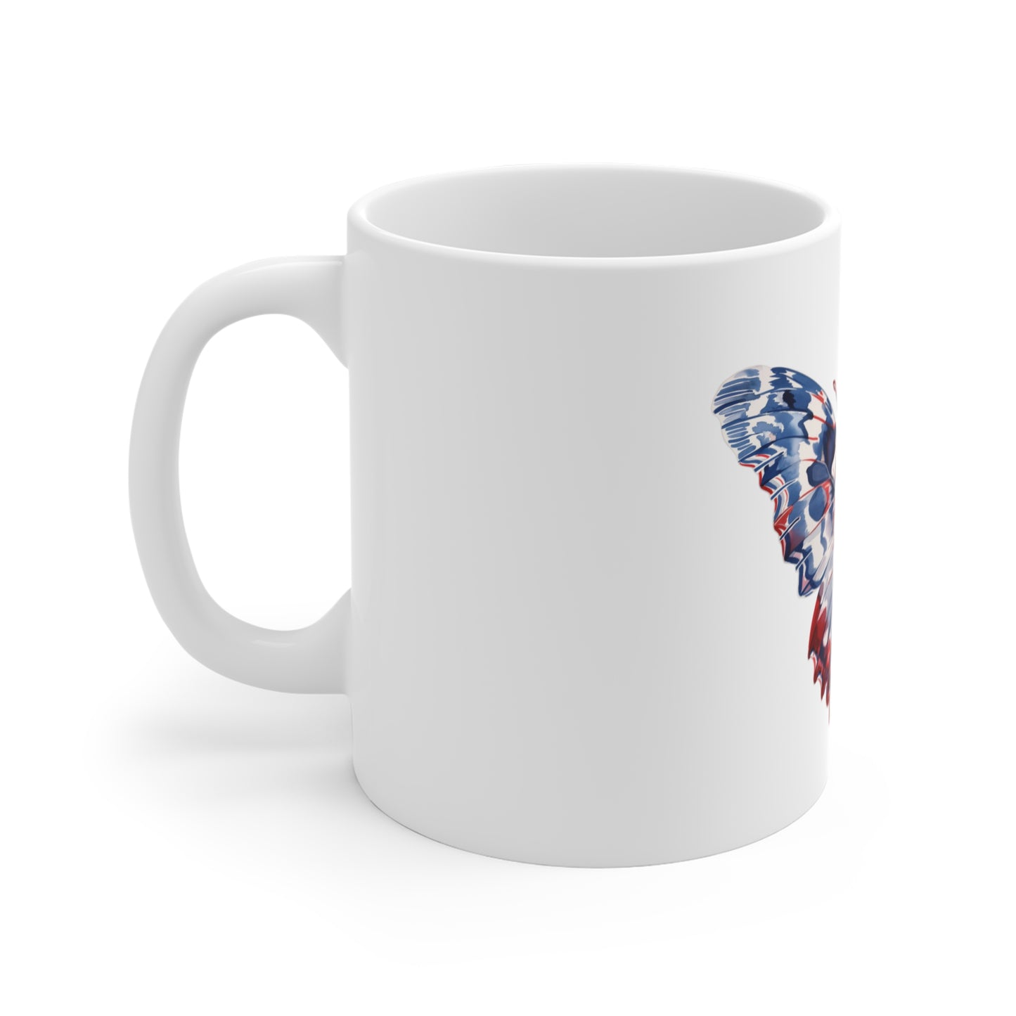 Patriotic Abstract Butterfly Mug – Red White Blue Fluid Butterfly Coffee Mug – Modern Americana Art Cup – Unique USA Gift Mug Mug 11oz