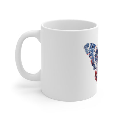 Patriotic Abstract Butterfly Mug – Red White Blue Fluid Butterfly Coffee Mug – Modern Americana Art Cup – Unique USA Gift Mug Mug 11oz