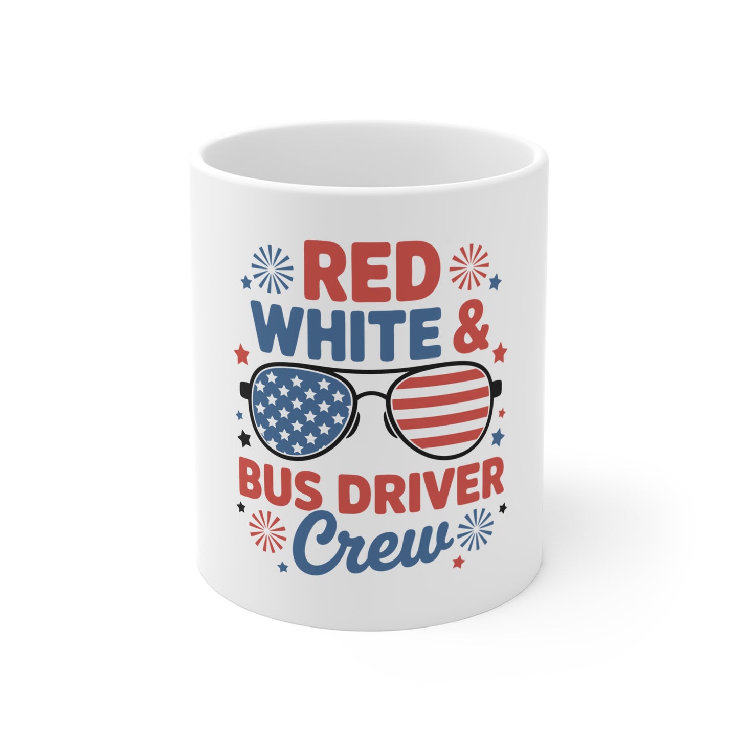 Red White & Bus Driver Crew Mug — 11oz Patriotic School Bus Driver Coffee Cup