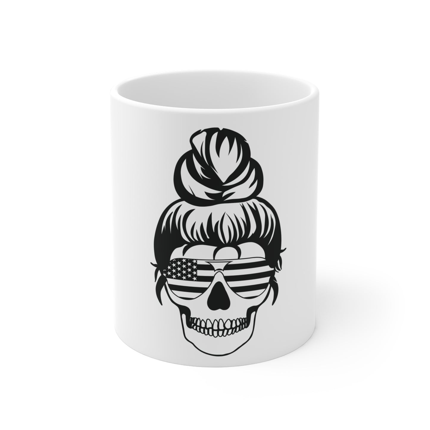 Patriotic Skull Sunglasses Coffee Mug – American Flag Shades Skull Mug – USA Grunge Skull Cup – Bold Americana Gift Mug Mug 11oz