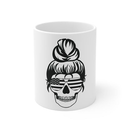 Patriotic Skull Sunglasses Coffee Mug – American Flag Shades Skull Mug – USA Grunge Skull Cup – Bold Americana Gift Mug Mug 11oz