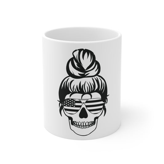 Patriotic Skull Sunglasses Coffee Mug – American Flag Shades Skull Mug – USA Grunge Skull Cup – Bold Americana Gift Mug Mug 11oz