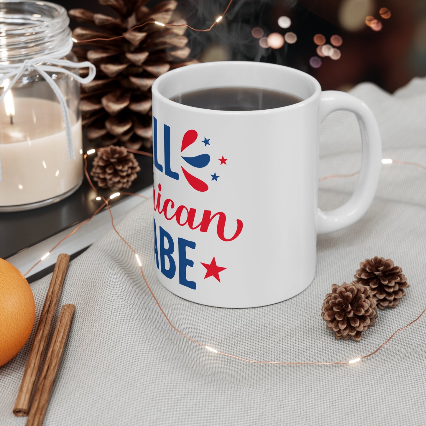 All American Babe Coffee Mug – Patriotic Babe Mug – Red White Blue USA Gift – 4th of July Cute Mug Mug 11oz