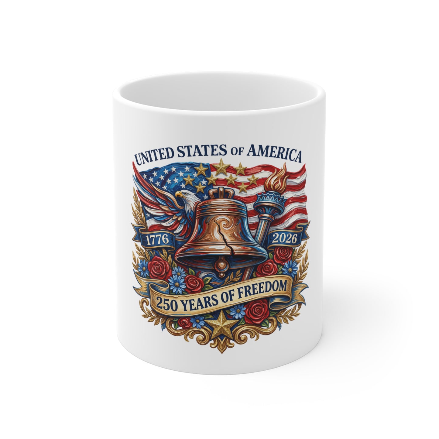 Liberty Bell 250th Anniversary Coffee Mug — United States of America 1776–2026 Patriotic Tea Cup
