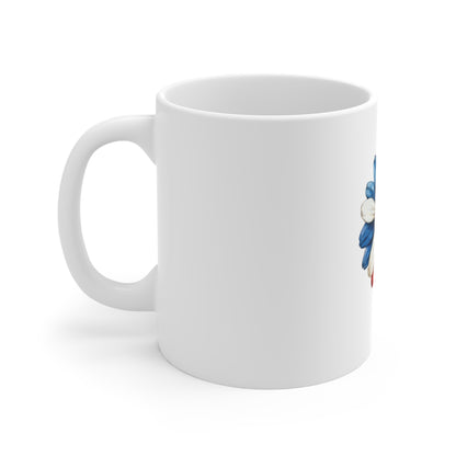 Patriotic Daisy 11oz Mug – Red White Blue Floral Coffee Cup