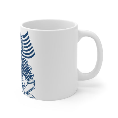 Patriotic American Baker Coffee Mug – Vintage Americana Woman with Flag Mug – Retro USA Kitchen Pride Cup – Baking Gift Mug – Classic Homemaker Coffee Cup Mug 11oz