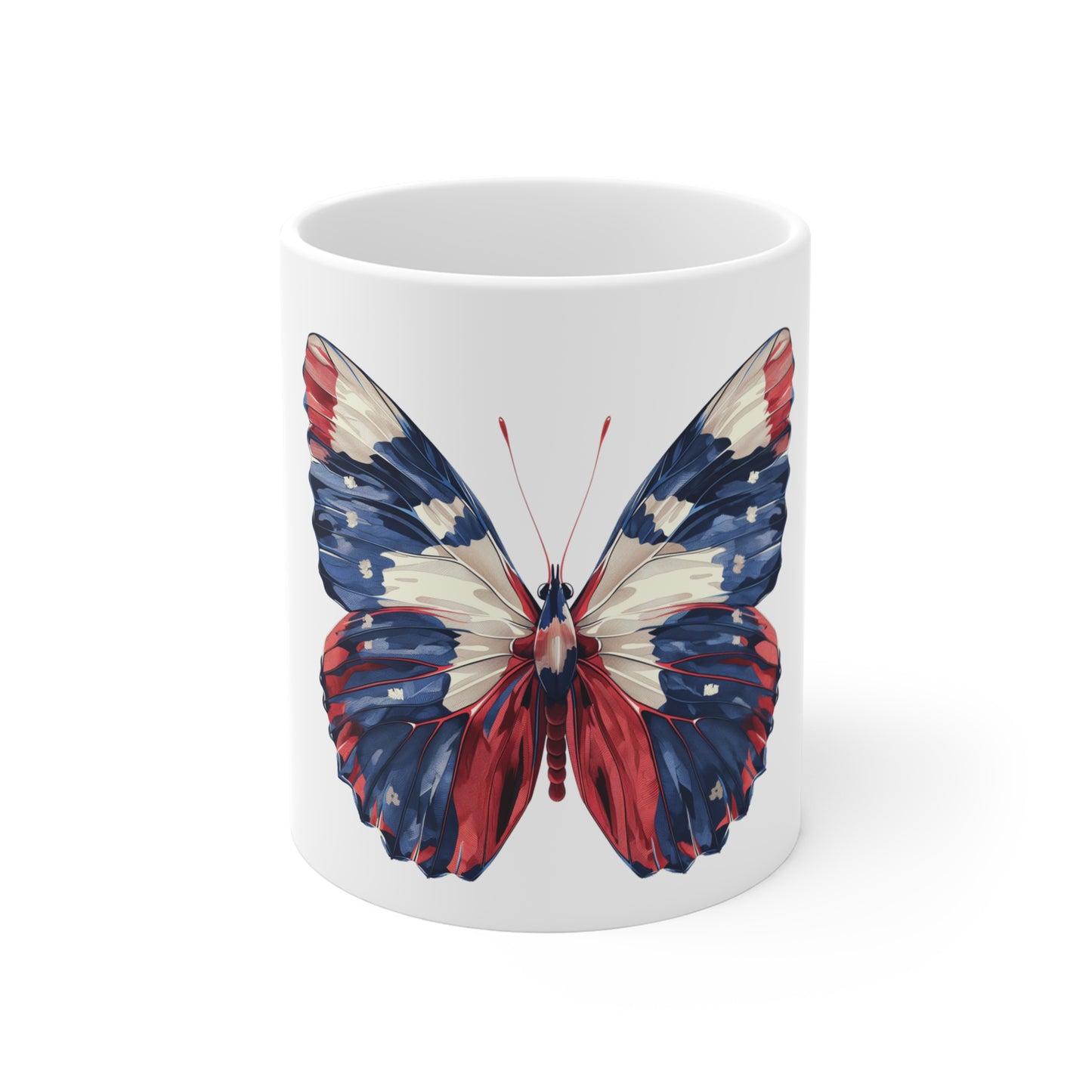 Patriotic Textured Butterfly Mug – Red White Blue Detailed Wing Coffee Mug – Americana Nature Art Cup – Premium USA Gift Mug Mug 11oz
