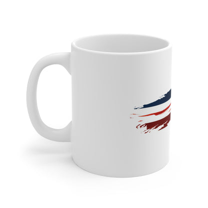 Minimal Red Stripe American Flag Mug – Clean USA Brush Stroke Coffee Cup – Modern Patriotic Design Mug 11oz