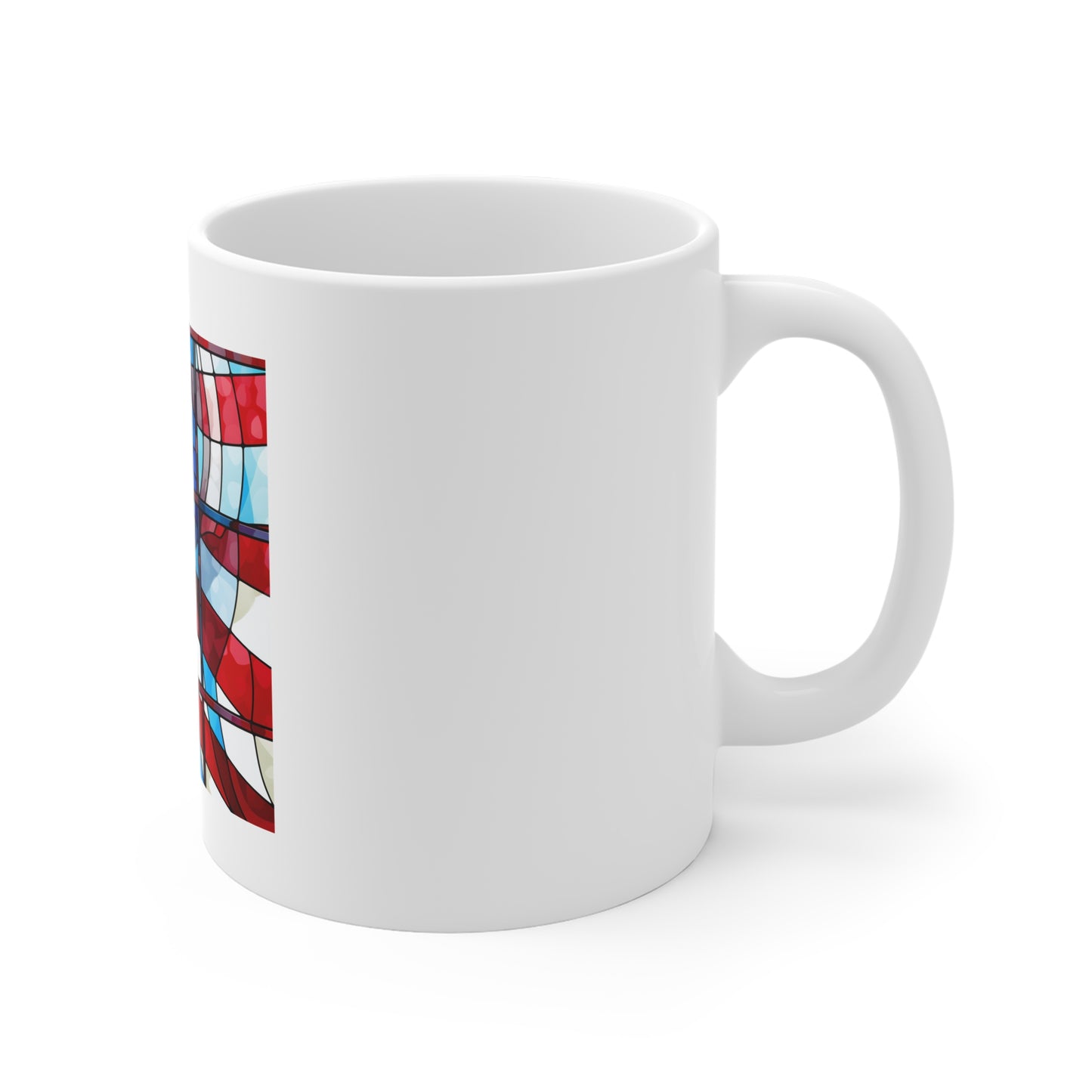 Stained Glass American Flag Coffee Mug – Cathedral Window Patriotic Mug – Colorful USA Flag Cup – Artistic Americana Gift – Premium Art Mug