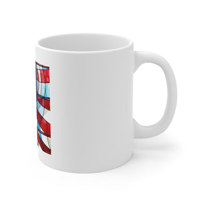 Stained Glass American Flag Coffee Mug – Cathedral Window Patriotic Mug – Colorful USA Flag Cup – Artistic Americana Gift – Premium Art Mug