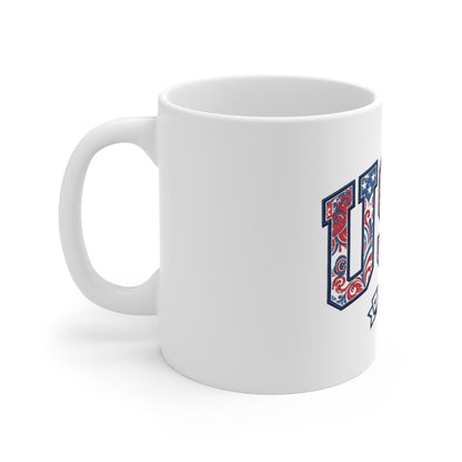 USA Patriotic Mug 11oz – 'USA Est. 1776' Red White Blue Flag Design