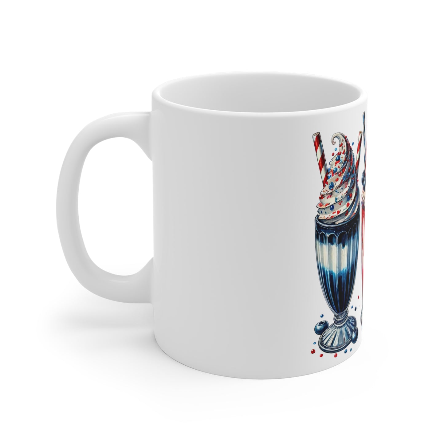 Patriotic Milkshake Trio Coffee Mug – Red White Blue Dessert Mug – 4th of July Americana Drink Cup – Vintage Diner Style Trio Mug 11oz Mug - Patriotic Red White & Blue Ice Cream Milkshake Design, 4th...