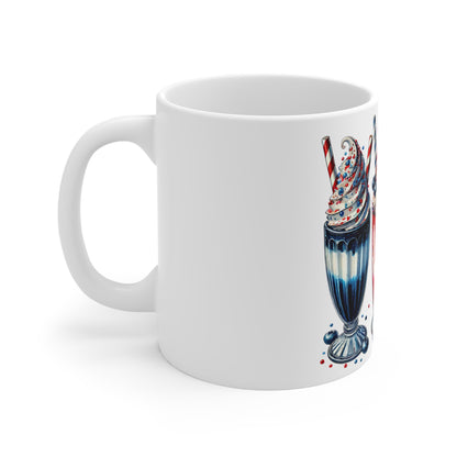 Patriotic Milkshake Trio Coffee Mug – Red White Blue Dessert Mug – 4th of July Americana Drink Cup – Vintage Diner Style Trio Mug 11oz Mug - Patriotic Red White & Blue Ice Cream Milkshake Design, 4th...