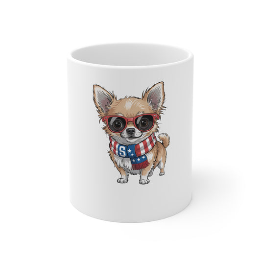 Patriotic Chihuahua Mug — Cute Sunglasses Dog Coffee Cup (11 oz)