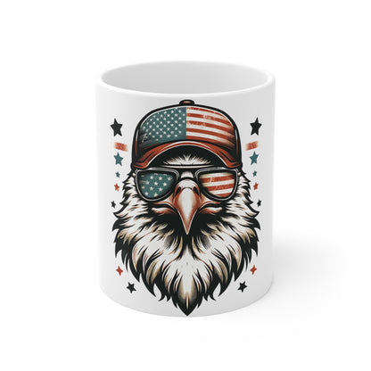 Patriotic Eagle Coffee Mug – American Flag Bald Eagle Mug – USA Freedom Eagle with Sunglasses Cup – Bold Patriotic Gift Mug – Americana Eagle Art Mug Mug 11oz