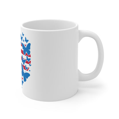 Patriotic Butterfly Heart Coffee Mug – American Flag Heart Mug – USA Love Butterfly Cup – Red White Blue Gift Mug Mug 11oz
