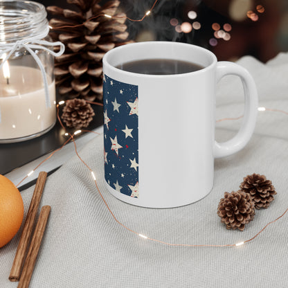 Distressed Starfield Coffee Mug – Vintage Patriotic Star Mug – Navy Americana Grunge Pattern Cup – Retro USA Star Design Mug Patriotic Star Pattern 11oz Coffee Mug — Navy Americana Stars Design...