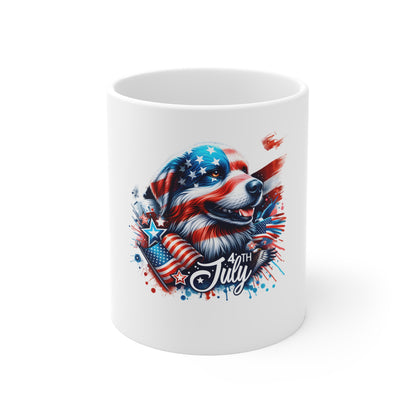 4th of July Patriotic Dog Mug - American Flag Pup 11oz