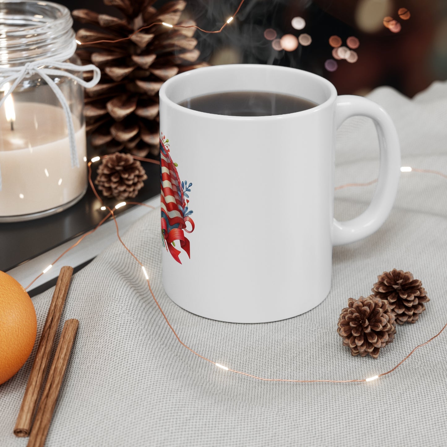 American Flag Floral Mug — Patriotic 11oz Coffee Cup