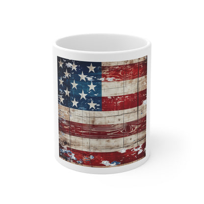 Weathered Barnwood American Flag Coffee Mug – Faded USA Flag Wood Texture Mug – Rustic Vintage Patriotic Farmhouse Cup – Americana Distressed Mug American Flag Rustic Wood Coffee Mug — 11oz Patriotic...