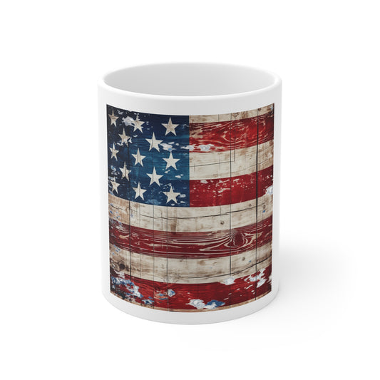 Weathered Barnwood American Flag Coffee Mug – Faded USA Flag Wood Texture Mug – Rustic Vintage Patriotic Farmhouse Cup – Americana Distressed Mug American Flag Rustic Wood Coffee Mug — 11oz Patriotic...