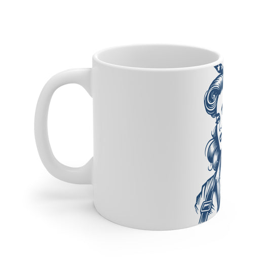Patriotic American Woman Coffee Mug – Vintage Americana Female Portrait Mug – Classic USA Woman Art Mug – Retro Feminine Patriot Gift Mug – Americana Style Cup Mug 11oz