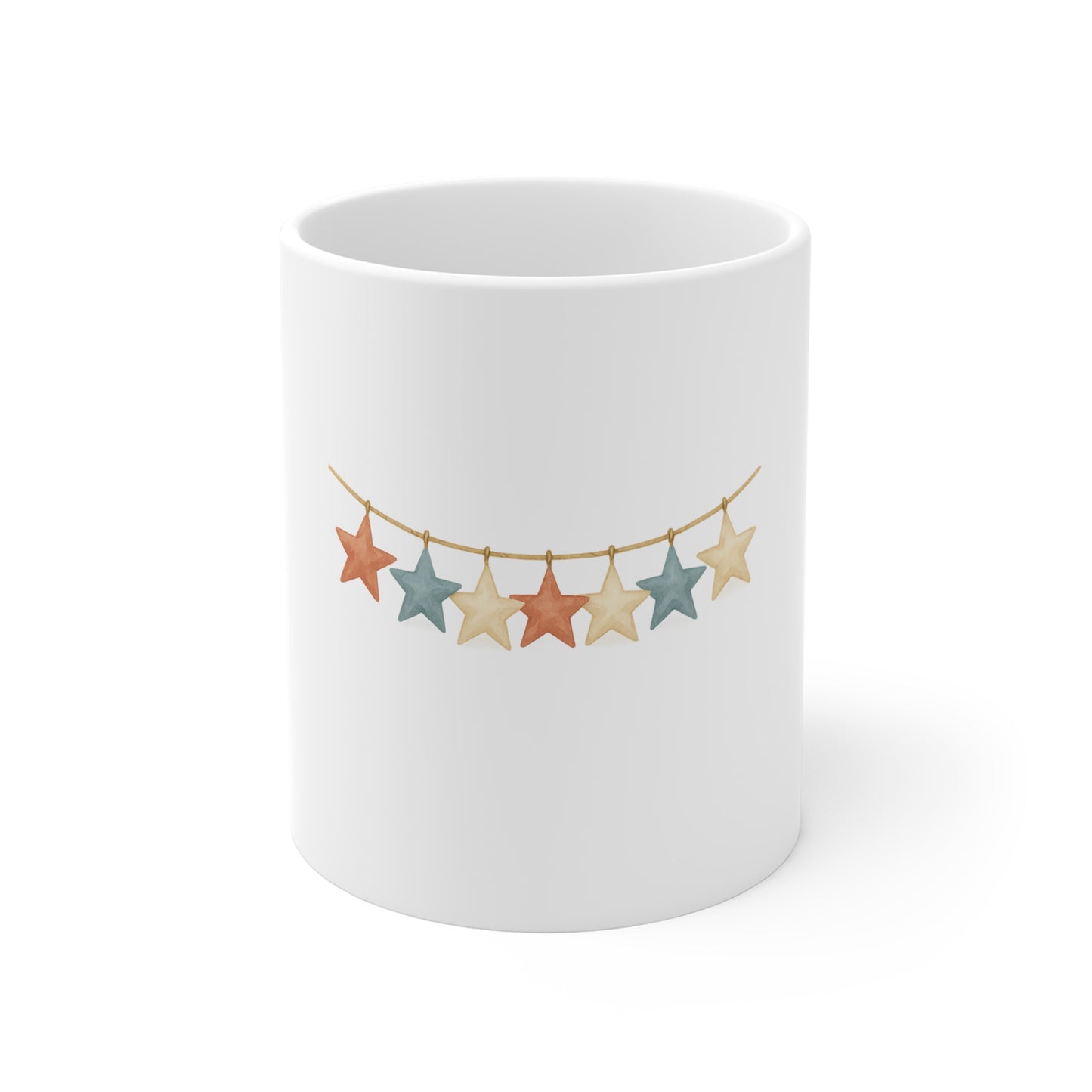 Patriotic Star Garland Coffee Mug – Americana Banner Mug – Rustic 4th of July Decor Mug – Red White Blue Star Bunting Mug 11oz