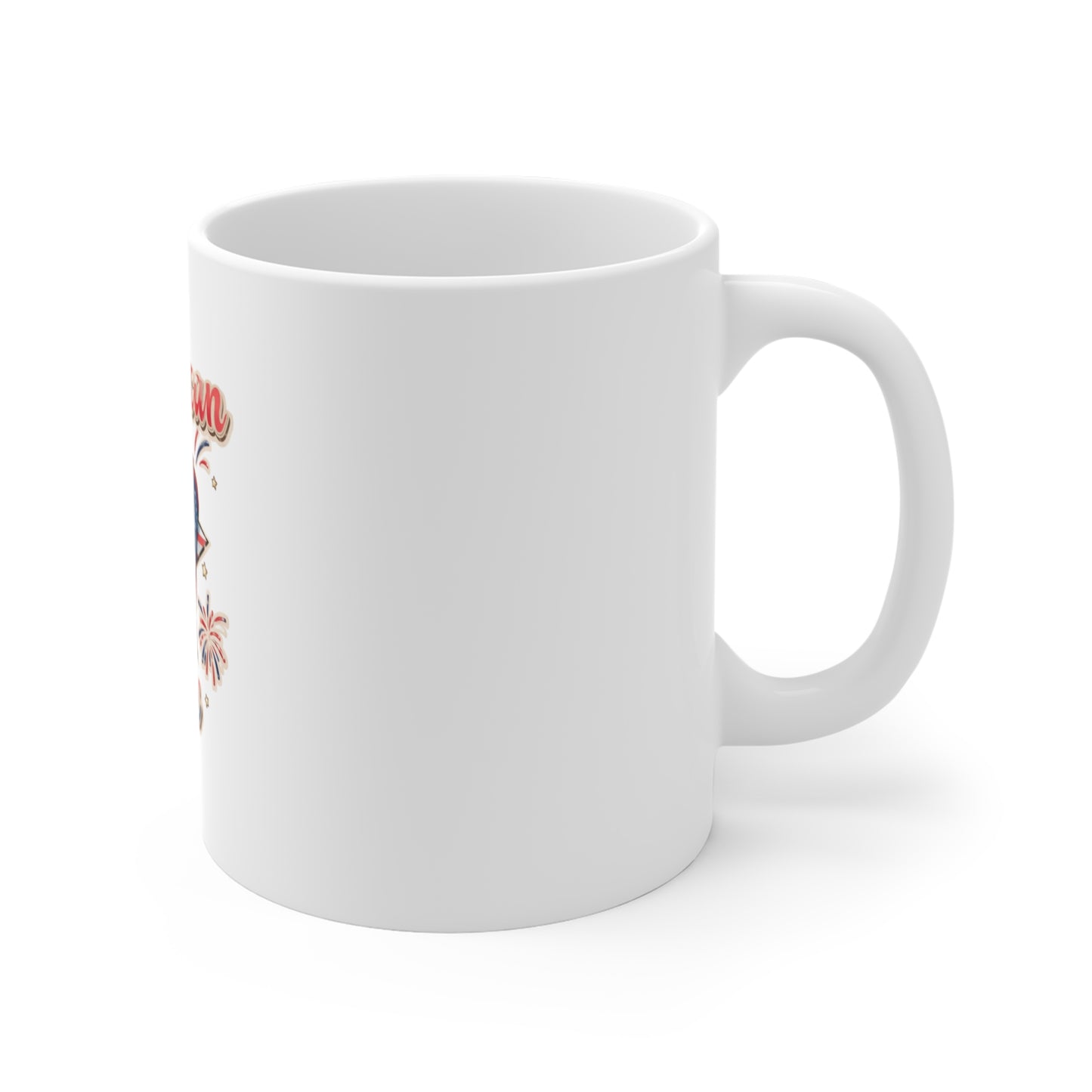 American Babe 11oz Mug — Patriotic Stars & Fireworks Coffee Cup