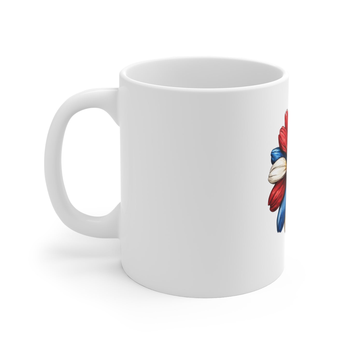 Patriotic Daisy Mug — Red White Blue Flower 11oz Coffee Cup