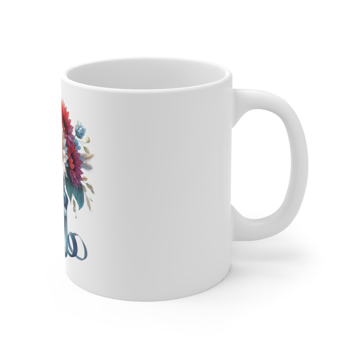 Patriotic Sunflower Bouquet Coffee Mug – Red White Blue Sunflower Mason Jar Mug – Americana Floral Gift Cup – Rustic Farmhouse Mug Sunflower Mason Jar Floral Mug – Colorful Bouquet Coffee Cup
