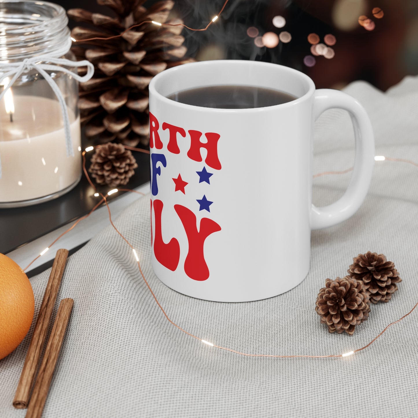 Fourth of July Coffee Mug – Patriotic Retro Typography Mug – 4th of July USA Celebration Cup – Americana Independence Day Mug Mug 11oz