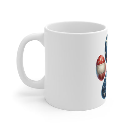 Patriotic Star Paw Coffee Mug – Bold Americana Dog Paw Mug – Red White Blue Star Pattern Mug – USA Dog Lover Gift Patriotic Paw Print Mug – American Flag Dog Lover 11oz Coffee Cup